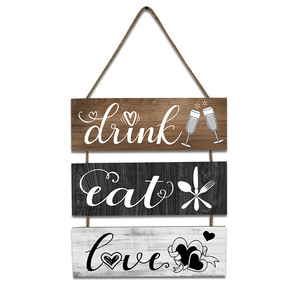 Panneau mural en bois, décoration rectangulaire à suspendre, style campagnard américain, pour la cuisine et la salle à manger, avec les messages 'Boire, Manger, Aimer' - Product Image 5