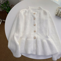 Nouveau cardigan tendance pour femme, pull en maille moelleuse à volants, idéal printemps/automne