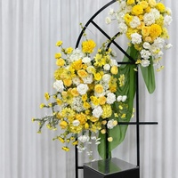 Susunan Bunga Sutra Buatan Tangan Mawar Hydrangea Kuning Putih untuk Dekorasi Pernikahan, Lengkungan, Tahan Lama, Romantis, dan Menawan