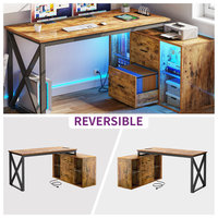 AJUNION Bureau d'ordinateur de jeu moderne en forme de L avec prises de courant Étagères en verre réglables Table de jeu Escritorio Gamer