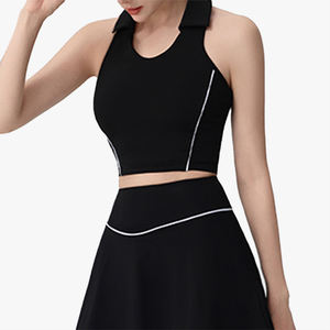 New Arrival Color Block Sports Bra Women's Yoga <b>Tank</b> <b>Top</b> Sweat-Absorbent Breathable Golf Sports Tennis Skirt Set - Product Image 6