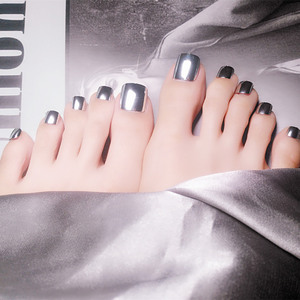 Faux ongles d'orteils en argent métallique, pointes d'ongles artificielles à couverture complète, patchs à presser, 24 pièces - Product Image 3