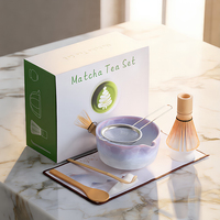 Kit de fouet à matcha en bambou blanc Chasen, brosse à matcha, cuillère et bol naturels et biologiques en gros