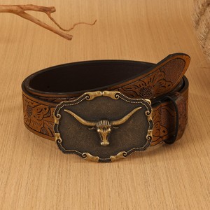 Cinturón Punk Retro de PU para <span class=keywords><strong>hombre</strong></span> para <span class=keywords><strong>Amazon</strong></span>, estilo Vintage transfronterizo con hebilla de aleación de placa grande, mezclilla occidental de moda para jóvenes - Product Image 1