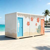 Toilettes Conteneurisées Tropicales Personnalisées en Acier Ondulé Préfabriquées, Toilettes Publiques à Double Porte pour Plage et Complexe Hôtelier Extérieur