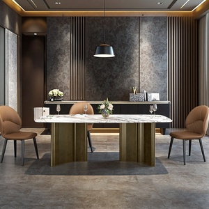 Modern 2000mm Rectangular Marble <strong>Dining</strong> <strong>Table</strong> for 8 People in Black and <strong>White</strong> - Product Image 2