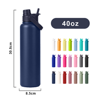 Bouteille isotherme en acier inoxydable de 40 oz avec logo personnalisé, grande capacité, résistante aux rayures, pour l'extérieur, avec couvercle 2-en-1 sans BPA