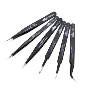 BAILIWEI ESD Antistatic Tweezers Pointed Curved Flat Head Stainless Steel Industrial Precision <b>Tools</b> For Electronics Repair - Product Image 1
