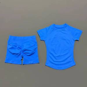 2 Pieces Gym Sets Women Seamless Knitted Yoga Sleeve Top Fitness T-shirt Set Workout Running Sports Shorts Pants <b>Suit</b> - Product Image 4