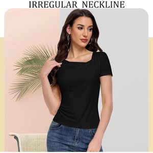 Top Corto Asimétrico de Manga Corta para Mujer, Ajustado, Básico, de Punto Suave, a la Moda para Salir de Verano - Product Image 6