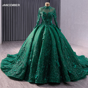 Vestido de Invitada de Boda Largo Clásico, Vestido de Gala de Organza con Cuello Alto, Lentejuelas y Cintas, Rsm231084B - Product Image 1