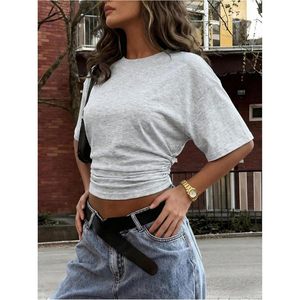 FOXA <b>Women's</b> Crop Top Half Sleeve Ruched Dolman <b>Jersey</b> T-Shirt Casual Wear - Product Image 3