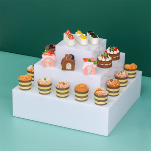 Lot de 6 sets de table à dessert en acrylique blanc, stock américain, présentoir pour buffet, gâteau, snack, rehausseur de buffet en acrylique pour traiteur Paty - Product Image 5