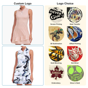 เดรสแฟชั่นฤดูร้อนคุณภาพสูงสำหรับผู้หญิง แบบสายคล้องคอ ไม่มีแขน ด้านหน้ามีโลโก้ ระบายอากาศได้ดี สไตล์เกาหลี กระโปรงลำลอง สีพื้น - Product Image 3