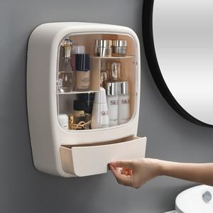 Organisateur cosmétique mural rose avec tiroirs et couvercle transparent pour le rangement du maquillage, capacité 2L - Product Image 3