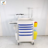 Carrito de Emergencia Médico para Hospital, de Plástico, Ligero, Resistente, Multicolor, con 5 Cajones, Carrito de Enfermería, Soporte para Suero, Desfibrilador