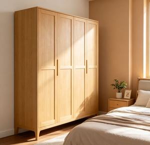Armoire scandinave moderne en bois massif avec portes battantes style Shaker, meuble de rangement autoportant pour chambre à coucher - Product Image 2