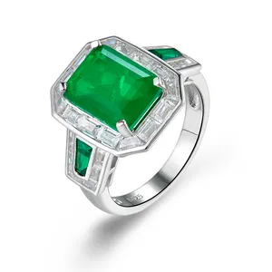 Square Cut 925 Sterling Silver Emerald Ring Cubic Zirconia Fashion Jewelry Rings