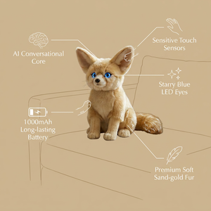 Peluche interactive <span class=keywords><strong>Fennec</strong></span> Fox ChatGPT sensible au toucher avec lentille lumineuse, multilingue, chat instantané, marque privée, personnalisation acceptée - Product Image 1