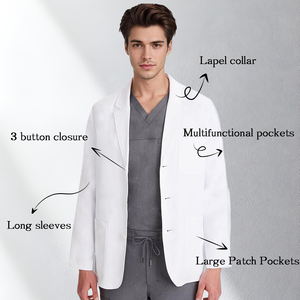 <span class=keywords><strong>Camice</strong></span> da Laboratorio Personalizzabile con Logo per Medici, in Spandex e Poliestere, Modello Core Essentials 28 Bianco, Vestibilità <span class=keywords><strong>Slim</strong></span> - Product Image 2