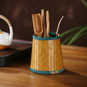 Zhuqige Handmade Bamboo Woven <b>Tea</b> Holder Cylinder Traditional Chinese Style <b>Tea</b> <b>Set</b> Accessory Storage For <b>Tea</b> Tools - Product Image 1