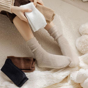 ถุงเท้ายาวหนาสำหรับผู้หญิงใส่นอนถุงเท้าใส่สบายสีพื้นนุ่มสบาย - Product Image 5