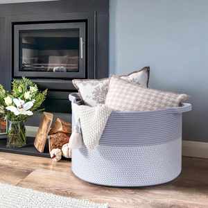 Panier à linge pliable en corde de coton tressée, grand format, pour la maison, rangement de jouets en tissu rond, vente en gros - Product Image 3