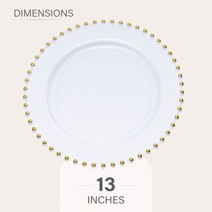 White Gold Beaded <b>Plastic</b> Charger Plates 13 Inch Heavy Duty Clear Round Underplates Bulk Disposable Tableware for Banquets - Product Image 2