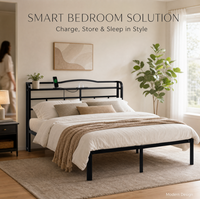 Cadre de lit en fer forgé, taille double, style vintage, plateforme métallique, style industriel moderne, meubles de chambre à coucher, cadre de lit en fer