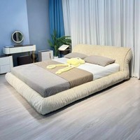 Lit King Size en Tissu Orange avec Cadre en Bois Massif pour Chambre à Coucher, Appartement, Hôtel, Projet