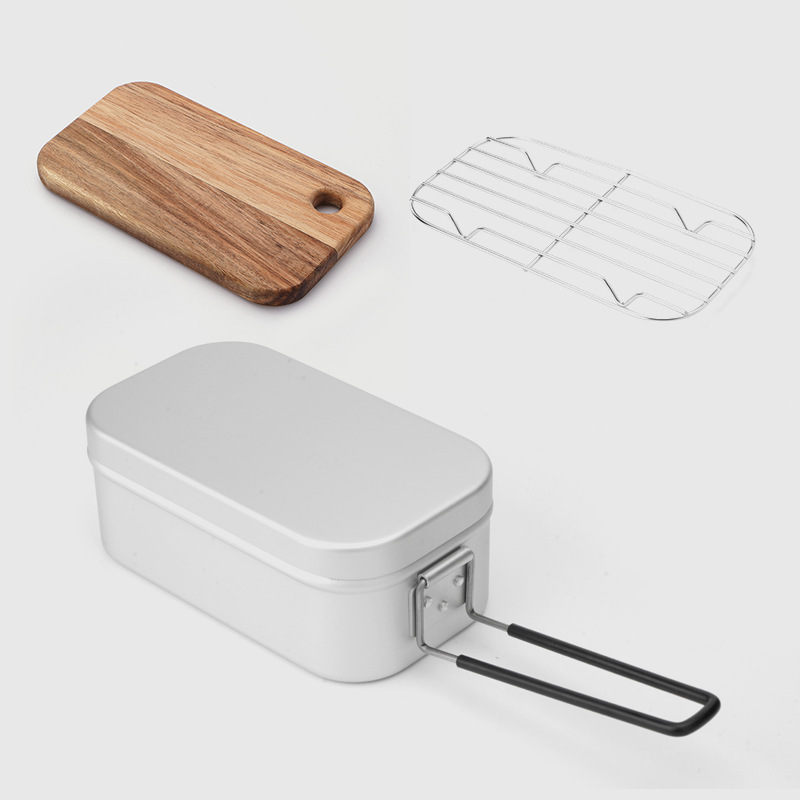 [800ML Silver Lunch Box with Acacia Wood Steamer Rack] Set