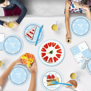 Utensilios de fiesta de cumpleaños con tema de lazo azul, decoraciones de pared y cartel de feliz cumpleaños, agrega Ambiente y diversión con bandera para tirar del arco - Product Image 4