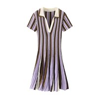 PB&ZA Vente en gros Robe rayée à col polo à manches courtes pour femmes, style européen et américain, nouvelles arrivées été 8779141