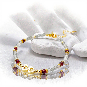 สร้อยข้อมือรูปหัวใจสำหรับผู้หญิงสร้อยข้อมือโกเมนลาบราดอไรต์แฟชัน - Product Image 1