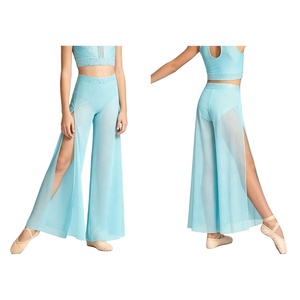 Pantalones Palazzo de Malla para Niñas de 6 a 16 Años con Cintura de Pedrería, Abertura Lateral Alta y Pierna Ancha, Pantalones de Danza Contemporánea Personalizados - Product Image 2