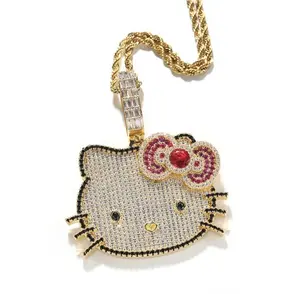 Yeni tasarım kadınlar kız sevimli Hello Kitty kedi kolye kolye altın kaplama ile tam elmas karikatür kolye