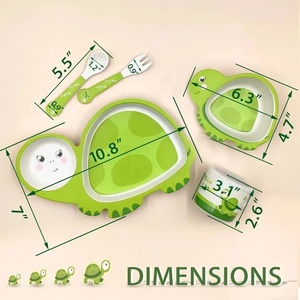 Juego de cena con forma de tortuga de fibra de bambú, juego de vajilla para niños pequeños, juego de plato, tazón, taza, tenedor y cuchara, utensilios de alimentación - Product Image 6