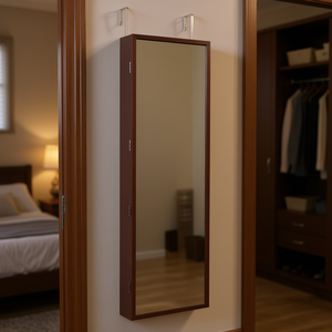 Gabinete para joyas con espejo marrón con cerradura, organizador montado en la pared o en la puerta de 47,05 pulgadas, material de madera - Product Image 2