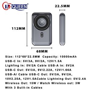 Batterie Li-polymère portable à charge rapide 10000mAh avec logo personnalisé, chargeur sans fil ultra fin avec câble intégré pour téléphone - Product Image 2