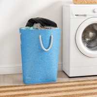 Keranjang Penyimpanan Felt Biru Langit dengan Alas Persegi dan Pegangan Tali untuk Kamar Tidur Kamar Mandi, Keranjang Cucian yang Kokoh