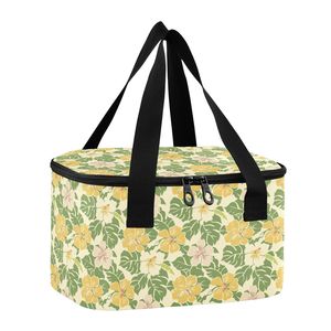 Hawaii Hibiscus Flower Print Two Handles Small <b>Insulated</b> <b>Lunch</b> <b>Box</b> Custom Design Reusable Cooler <b>Lunch</b> Bag for Women - Product Image 5