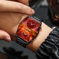 Montre à quartz pour homme BINBOND B688 avec un design géométrique unique, double fuseau horaire, aiguilles lumineuses, étanche 30 m, montre-bracelet tendance