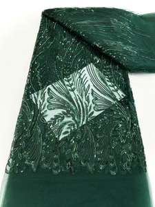 Tissu de dentelle française avec perles de paillettes brodées à la main maille de Style uni avec motif brodé tissu de dentelle en gros - Product Image 4