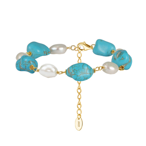 Rinntin MPB16 <span class=keywords><strong>Bracciale</strong></span> Artigianale <span class=keywords><strong>in</strong></span> Argento Sterling 925 con <span class=keywords><strong>Perle</strong></span> d'Acqua Dolce e Turchese, <span class=keywords><strong>Bracciale</strong></span> Regolabile con Charm per Donne - Product Image 1