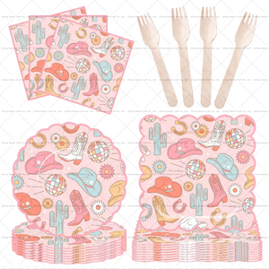 Juego de Platos para Fiesta Estilo Boho Vaquero DAMAI, 4 Colores, Impresión Digital en Papel, Decoraciones para Cumpleaños y Despedidas de Soltera - Product Image 3
