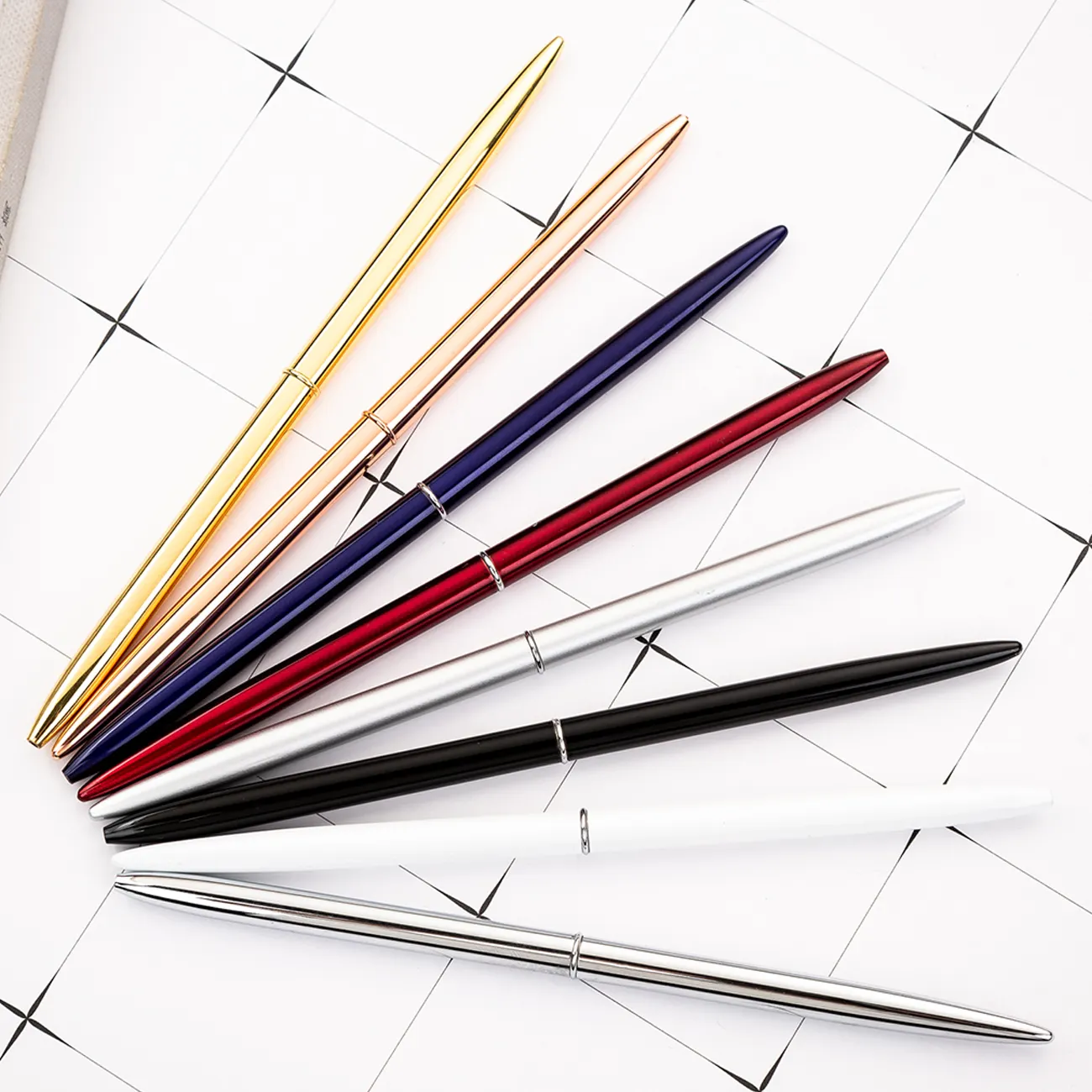 Best Selling Products Minimum Order Gifts Chrome Plated Long Metal Pen Silver Gold Rose Gold Skinny Desk Slim Hotel Pen