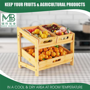 Panier à fruits et légumes en bambou à double couche <span class=keywords><strong>de</strong></span> grande taille en gros avec boîte <span class=keywords><strong>de</strong></span> rangement amovible pour comptoirs <span class=keywords><strong>de</strong></span> cuisine - Product Image 2