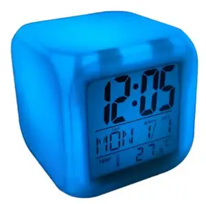 Jam Dinding Digital Led Warna-warni, Jam Alarm Digital Berubah Warna 7 LED