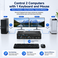 Conmutador KVM Hardrock Premium 8K Dual para Aleación de Aluminio, 4 Puertos USB 3.0, Compartición de Teclado y Ratón, Multi-OS, Dos Computadoras