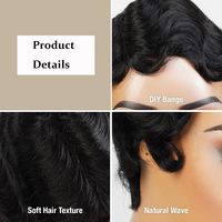 Perruque YWhair Pixie Cut Shanghai Wave en cheveux humains, fabriquée à la machine, pleine densité, 100% cheveux Remy naturels, aspect noir naturel et sans nœuds